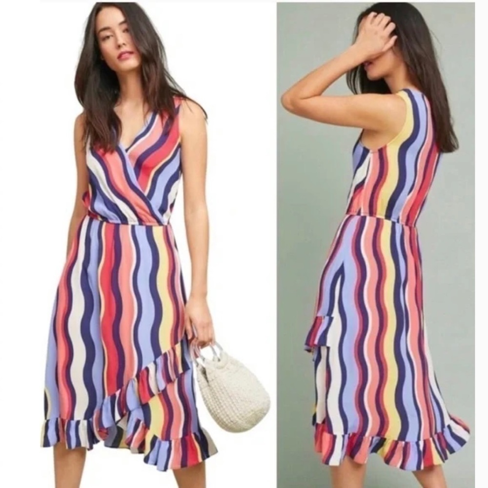 Anthropologie Plenty by Tracy Reese Multicolor Stripe Print Daphne Wrap Dress XS
